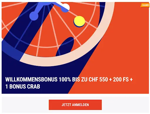 Illustration eines Roulette-Rads mit gelbem Chip und Willkommensbonus-Angebot